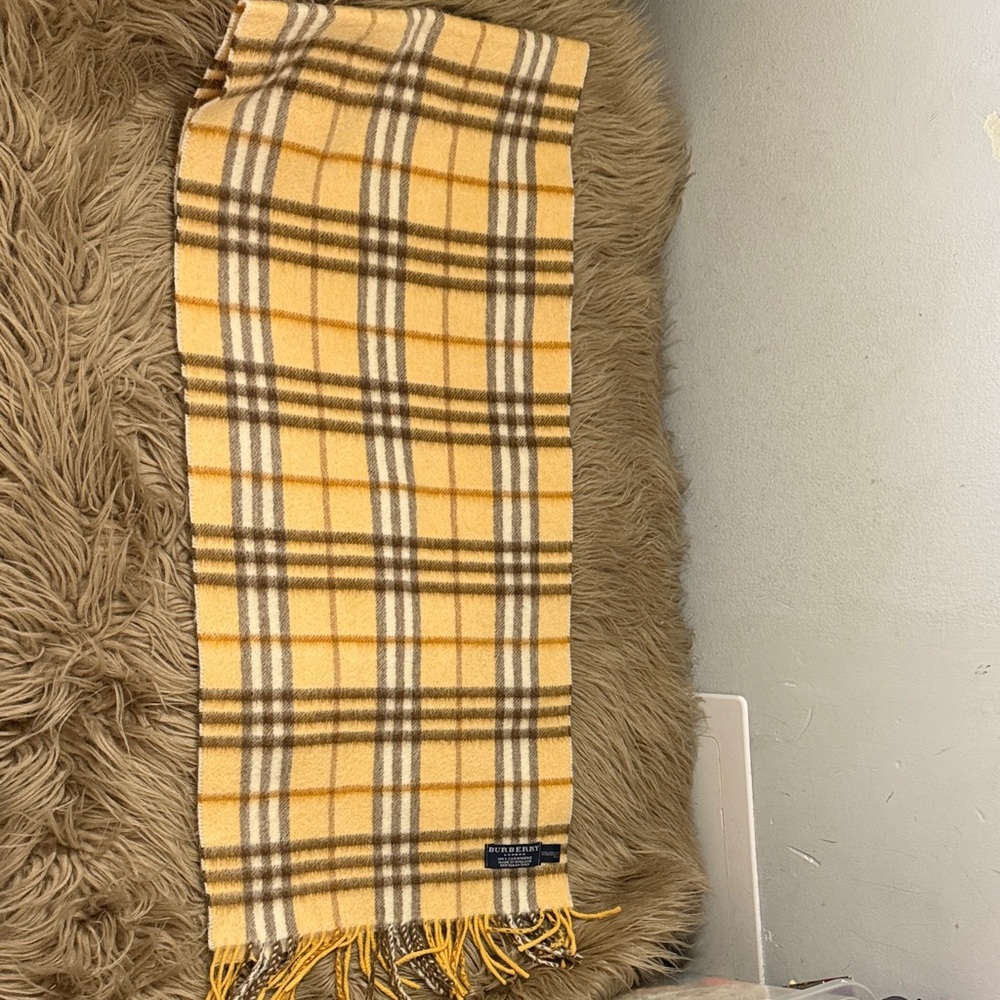 Burberry Cashmere Mustard and Brown Checkered Scarf - Picture 3 of 5
